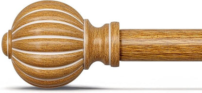Wood Curtain Rods for Windows 72 to 144 Inch, 1'' Adjustable Heavy Duty Curtain Rod，Vintage Imitation Wood Grain Decorative Drapery Rods with Pumpkin Finials for Bedroom Living Room