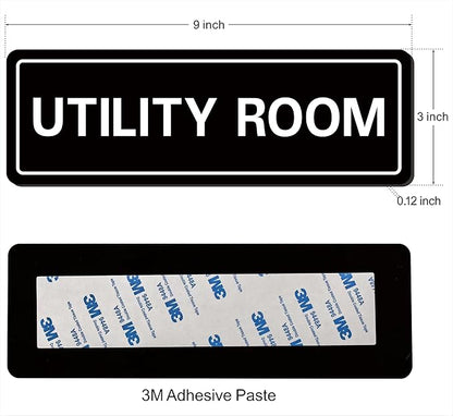 Utility Room Sign, Premium Durable Acrylic Material, Super Strong Adhesive, Quick Installation, Suitable for Your Home and Business (9 × 3 Inches, Black)