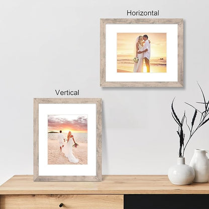 iRahmen 11x14 Picture Frame Set of 2 with Tempered Glass, Smoke Gray Frame Display 8x10 Picture with Mat or 11 x 14 Without Mat, Wooden Photo Frame for Horizontal or Vertical Wall Mount