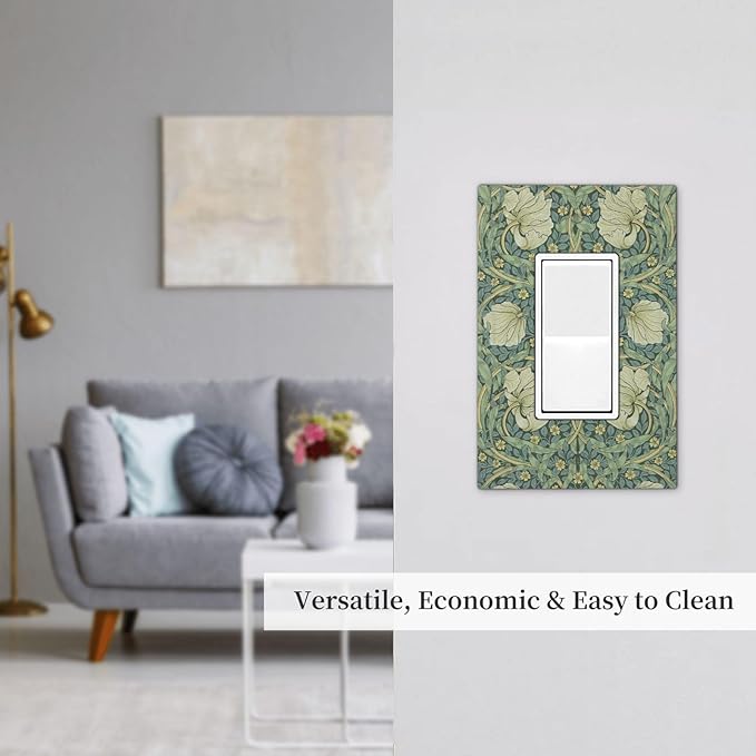 Decorative Outlet Covers Vintage Floral Plant Sage Green William Morris 1 Gang Single Rocker Light Switch Cover Plate Wall Plates GFCI Faceplate for Bedroom Home Decor