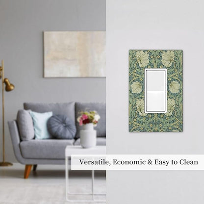 Decorative Outlet Covers Vintage Floral Plant Sage Green William Morris 1 Gang Single Rocker Light Switch Cover Plate Wall Plates GFCI Faceplate for Bedroom Home Decor