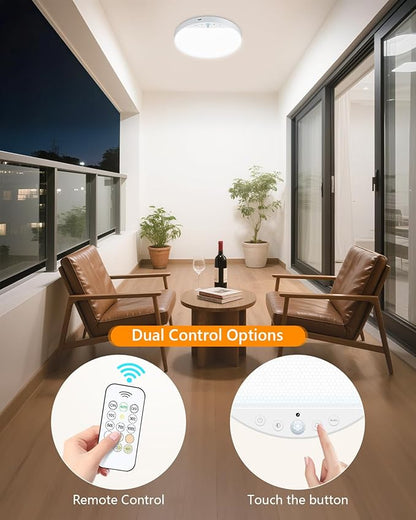 Rechargeable 8W Motion Sensor Ceiling Light Indoor, No Wiring & Magnetic Stick-On, Remote Control for Color & Brightness, Battery Operated Light for Shower, Closet, Bathroom, Pantry, Hallway, 2-Pack