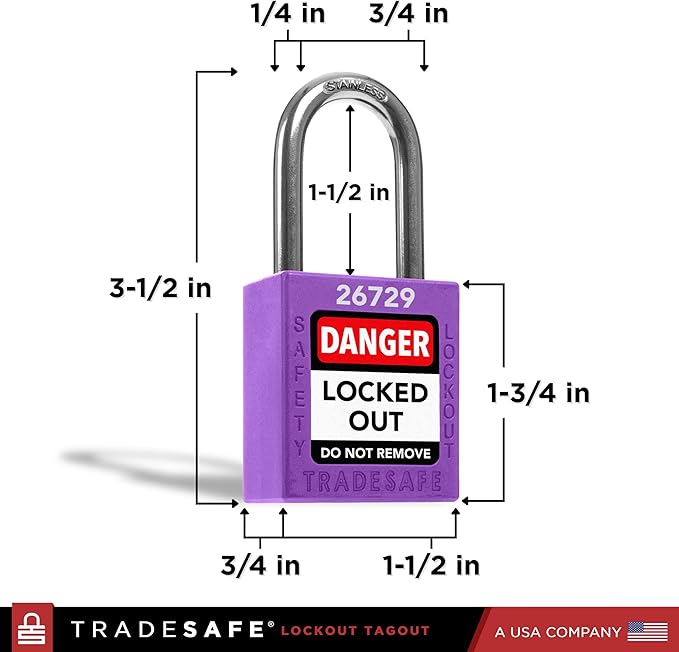 TRADESAFE Lockout Tagout Locks Set - 10 Purple Keyed Alike Padlocks, 2 Keys Per Lock, OSHA Compliant Loto Locks for Lock Out Tag Out Stations, Premium Grade