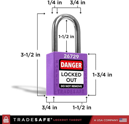 TRADESAFE Lockout Tagout Locks Set - 10 Purple Keyed Alike Padlocks, 2 Keys Per Lock, OSHA Compliant Loto Locks for Lock Out Tag Out Stations, Premium Grade