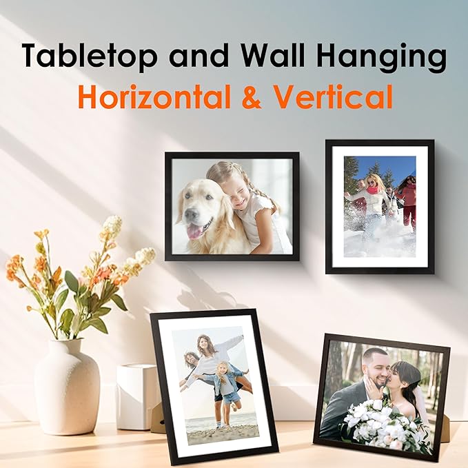 FIXSMITH 8x10 Picture Frame 1 Pack, Photo Frame with HD Plexiglass, Display Pictures 5x7 with Mat or 8x10 Without Mat, Picture Frames Collage for Tabletop or Wall Display, Black
