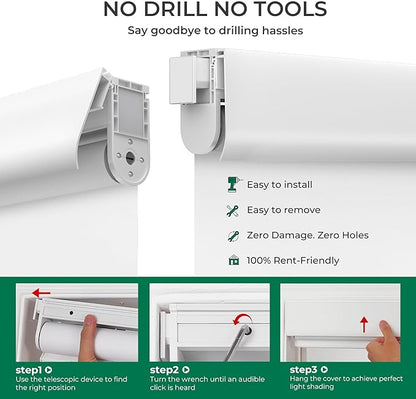Allesin No Drill Motorized Roller Blinds – Rechargeable Electic Blackout Shades with Cassette Cover, Utral-Quiet Motor, Automatic Blind with Remote for Indoor Windows (White, 34.5" W x 72" H)