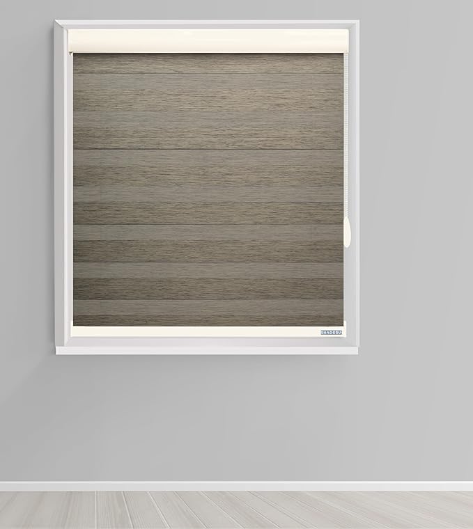 Shadesu Custom Size Zebra Blinds for Windows, 53" W x 72 H, Brown, Dual Layer Free-Stop Zebra Shades, Light Control for Day and Night, Sheer Blinds for Indoor Windows, Bedroom, Kitchen