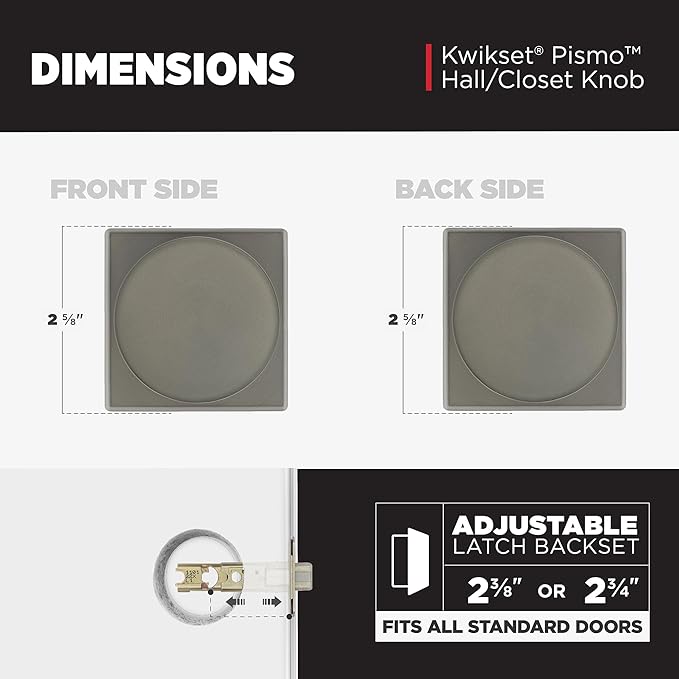 Kwikset Pismo Interior Square Passage Door Knob, Handle for Closet and Hallway Doors, Non-Locking Doorknob, Gunmetal