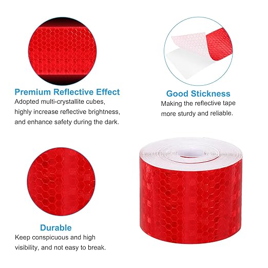 PATIKIL 2 Inch x 33 ft Reflective Tape, 1 Roll Waterproof Self Adhesive High Visibility Caution Warning Safety Tape Reflector with Scraper for Trucks Trailers Cars, Red