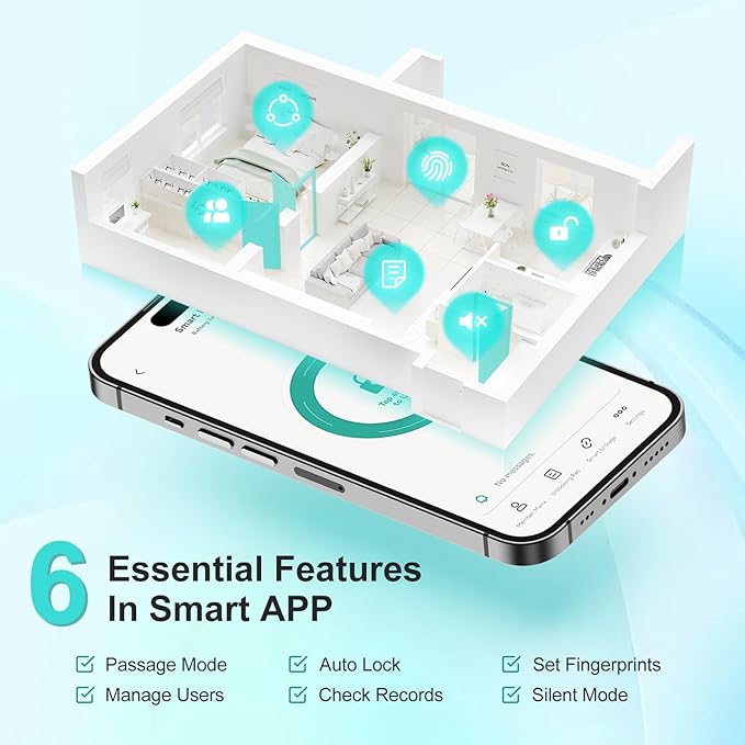 JO.KO 2 Pack Fingerprint Door Lock, Biometric with App Control & Key, Smart Door Knob for Bedroom, Entry Door, Keyless Finger Print Door Knob with Thumb Print Black, Different Keys