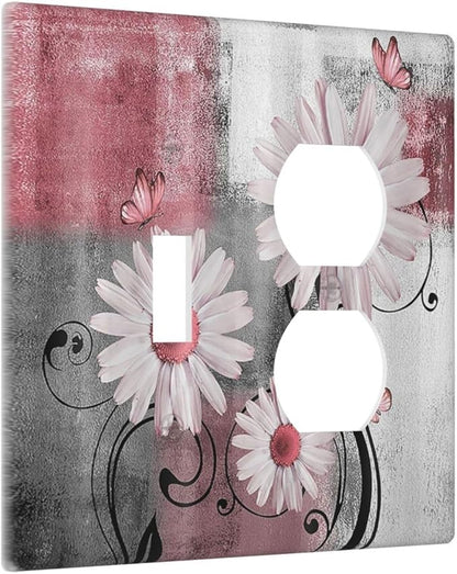 Wallplates Pink Floral Rustic Daisy Flower And Butterfly 1 Toggle 1 Duplex Switch Plate Electrical GFCI Faceplate Decorative Light Switch Covers for Farmhouse Cabin Decor