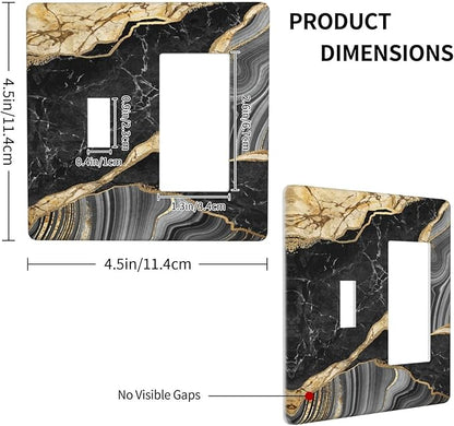 Decorative Outlet Covers Modern Abstract Black Gold Marble 2 Gang Wall Plate Single Toggle 1 Rocker Light Switch Cover Switch Plate Covers for Bathroom Kitchen Home Decor