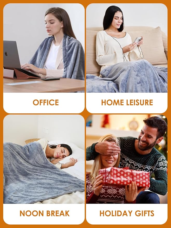 USB Heated Electric Blanket,with 10000mAh Power Bank,Cordless Portable Wearable Heated Throw Blanket,3 Heating Levels,8 Heating Zones,65''*34'' for Home,Travel and Camping