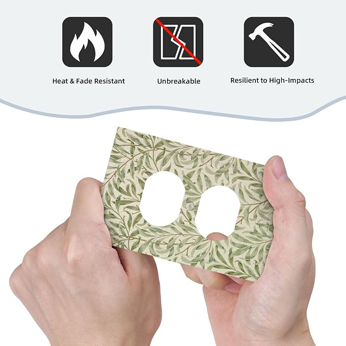 Decorative Outlet Covers Vintage Morris Willow Leaf Green Leaves 1 Gang Wall Plate Receptacle Duplex Light Switch Cover Plate Single Dual Plug Covers Electrical Switchplate Faceplate