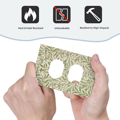 Decorative Outlet Covers Vintage Morris Willow Leaf Green Leaves 1 Gang Wall Plate Receptacle Duplex Light Switch Cover Plate Single Dual Plug Covers Electrical Switchplate Faceplate