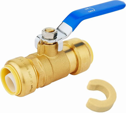 EFIELD Push-Fit 3/4" X3/4" Full Port Ball Valve With A Disconnect Clip, Blue Handle, UPC Certified,(PF-VALVE048)