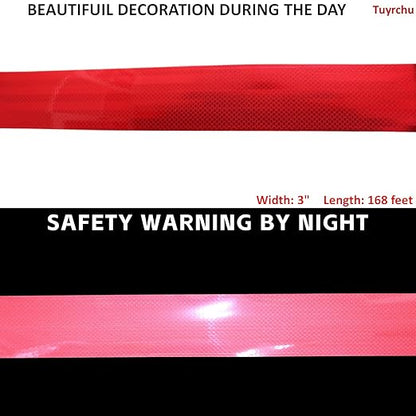 Non Fading Reflective Tape Red 3 inch, Outdoor Waterproof High Visibility Warning Industrial Marking Tape, Safety Stickers (68 feet)