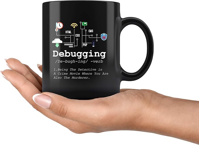 Panvola Debugging Definition Mug Funny Gift Computer Programmer Programming Coding Code IT Tech Support Coffee Ceramic Cup 11 oz (Black)