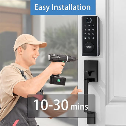 Fingerprint Door Lock with Handle Set, Keyless Entry Smart Door Lock, Electronic Keypad Deadbolt Locks, App Control for Front Door, Home (Matte Black in Zinc)