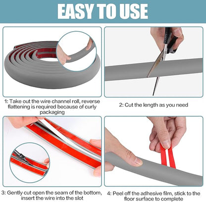 Floor Cord Cover Self Adhesive Cord Hider,10FT Cable Management, Extension Strip Protector for Wires, Prevent Cable Trips for Offices, Gyms, Exhibitions Cavity:0.47"(W) x 0.35"(H) Gray