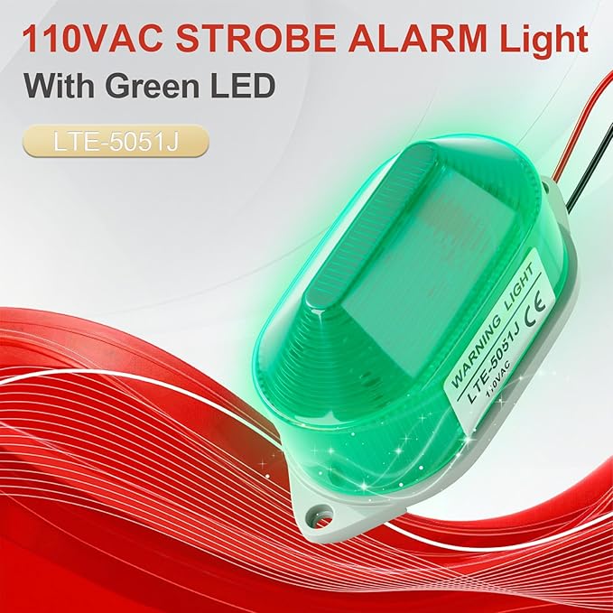 AC110V Strobe Siren Industrial Warning Light with Green LED and 105dB Buzzer, Ultra-Bright Signal Flashing Alarm Light for Safety and Alert, Oval