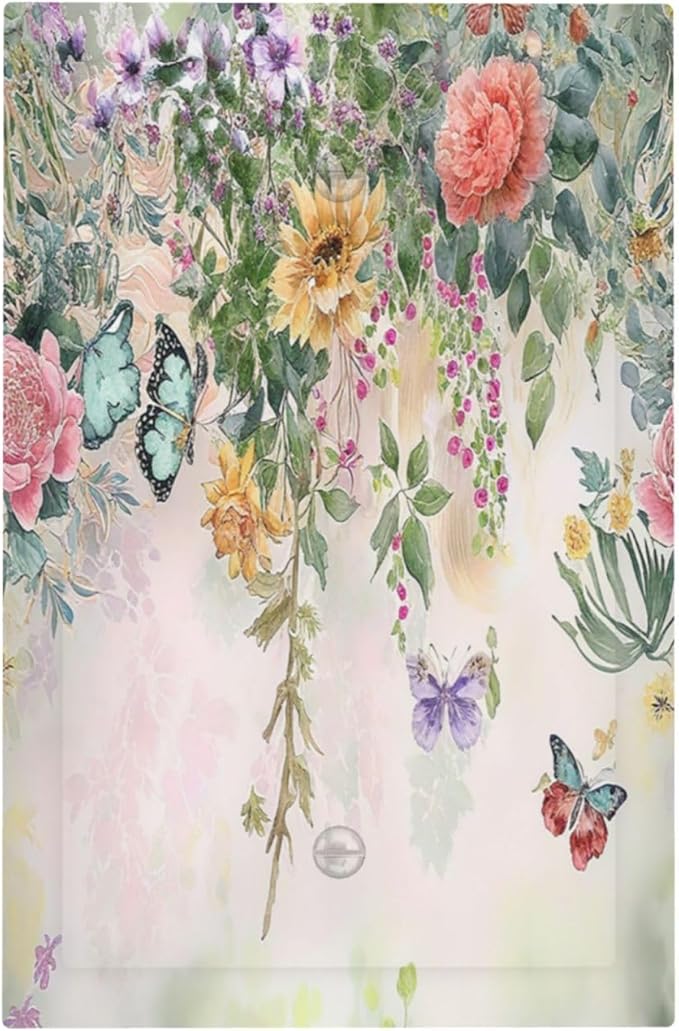 Rustic Floral Watercolor Flower Blossom Butterfly 1-Gang No Device Blank Wallplate Electrical Light Switch Covers Decorative Receptacle Face Plate Cover for Bathroom 5 X 3 IN