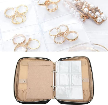 JTLB Portable Jewelry Organizer Travel Case with Clear Bags for Earrings, Necklaces - Compact Storage Roll in Black