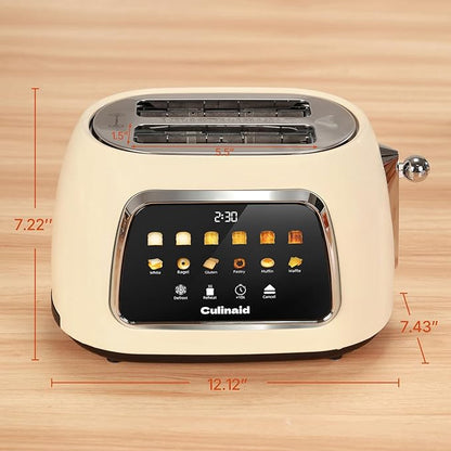 Toaster 2 Slice Smart Touch Screen, Retro 1.5'' Extra Wide Slot Stainless Steel Digital Bread Toaster with Memory Function, Bagel, Defrost, 6 Browning Levels and Removable Crumb Tray, Cream