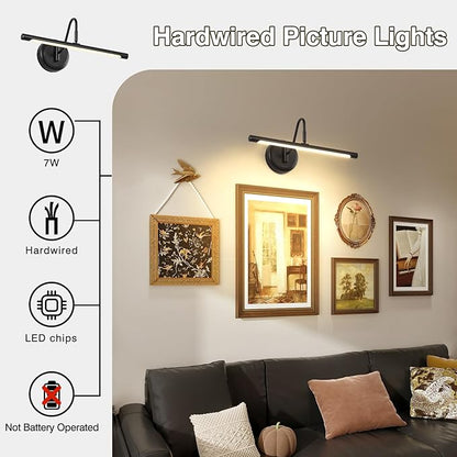 JOOSENLUX LED Picture Light Hardwired Matte Black Modern Picture Lights for Paintings 16.54'' Inch Long Swing Arm Metal Art Lights Warm White 3000K