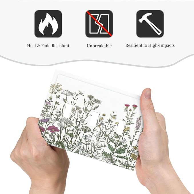 Vintage Herbs Wildflowers Plant Floral Decorative Switch Plates 3 Gang Wall Plate Triple Toggle Light Switch Cover Faceplate Electrical Wall Panels For Bed Room Home Decor