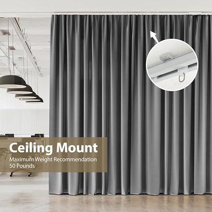 Ceiling Curtain Track - Heavy-Duty Curtains Rails Room Divider Shower RV Tracks Sliding Curtain Rods With Clips, White 15ft