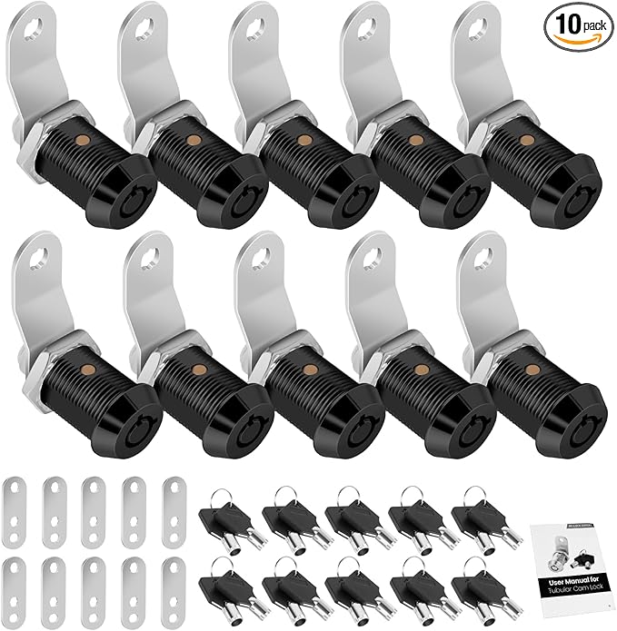 10 Pack Cabinet Lock with Keys, 7/8" RV Storage Locks Keyed Alike, RV Locks for Storage Door, Camper Cabinet Door Toolbox Lock Mailbox RV Cam Locks with Manual (Black -10 Pack, 7/8 Inch)…