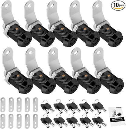 10 Pack Cabinet Lock with Keys, 7/8" RV Storage Locks Keyed Alike, RV Locks for Storage Door, Camper Cabinet Door Toolbox Lock Mailbox RV Cam Locks with Manual (Black -10 Pack, 7/8 Inch)…