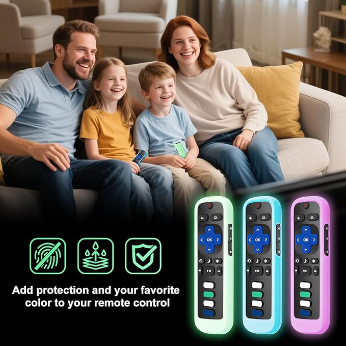 for Roku-Remote-Cover,Compatible with All Roku TV Remote Glow in The Dark Silicone Protective Case Blue and Green 2-Pack