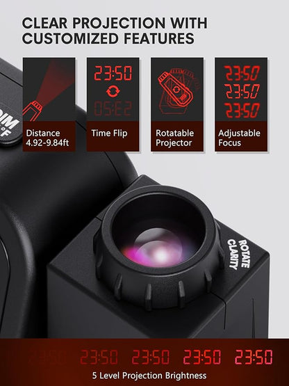 Mesqool Projection Alarm Clock for Bedroom, Digital Clock with Projection on Ceiling with Night Light, Date, Temperature, Humidity, Type-C USB Charger, Snooze, Dual Alarms, Dimmer,12/24H
