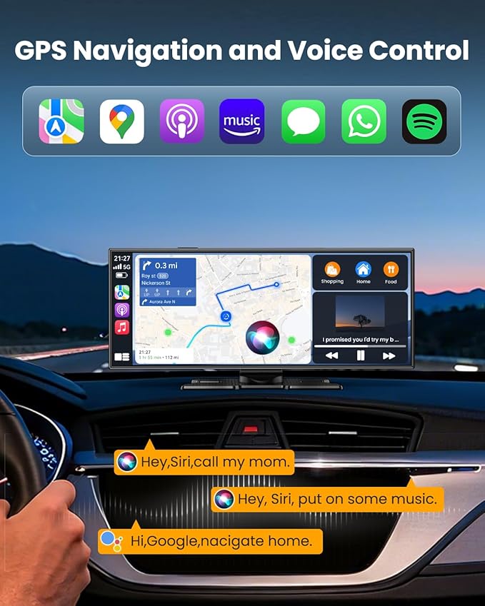 Largest 11.5"Wireless CarPlay Screen for Car,Portable A-pple Car Play & Android Auto,HD Touchscreen with 4K Dash Cam,Backup Camera,Bluetooth, Navigation,Voice Control,GPS,Mirror Link, for All Vehicles