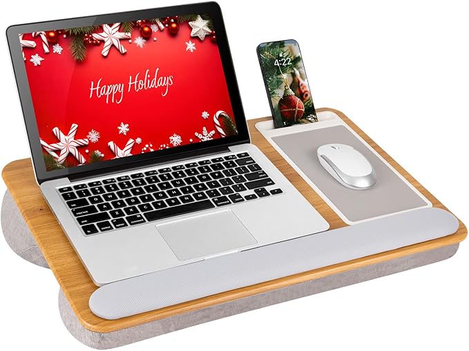 LAPGEAR Home Office Pro Lap Desk with Wrist Rest, Mouse Pad, and Phone Holder - Oak Woodgrain - Fits up to 15.6 Inch Laptops - Style No. 91599