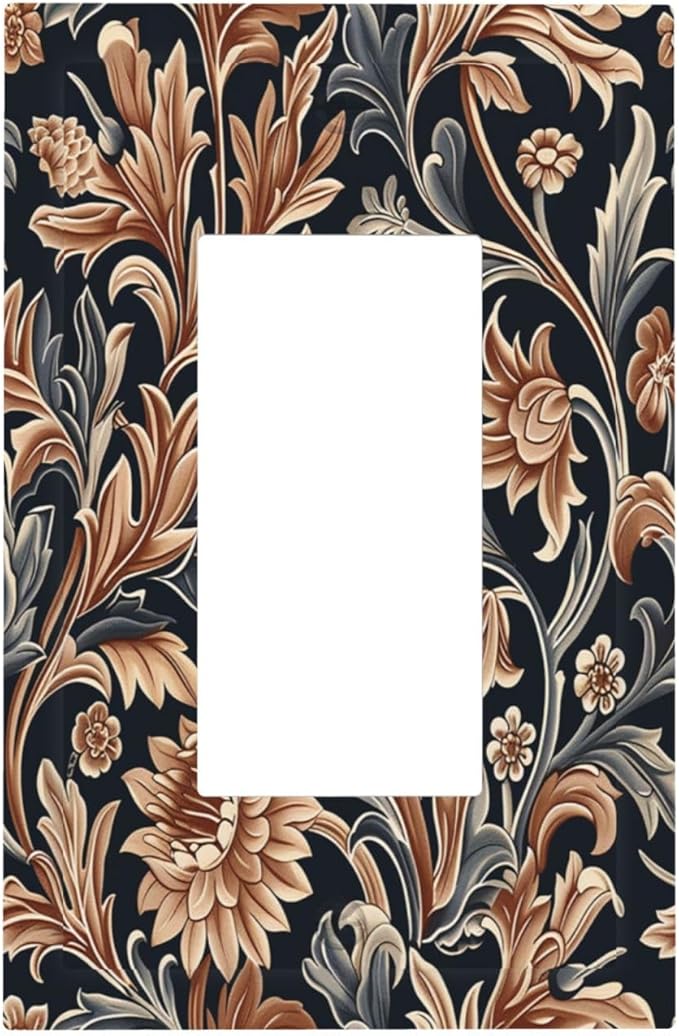Decorative Outlet Covers Vintage Grey Plant Leaves Brown Flowers 1 Gang Single Rocker Light Switch Cover Plate Wall Plates GFCI Faceplate for Bedroom Home Decor