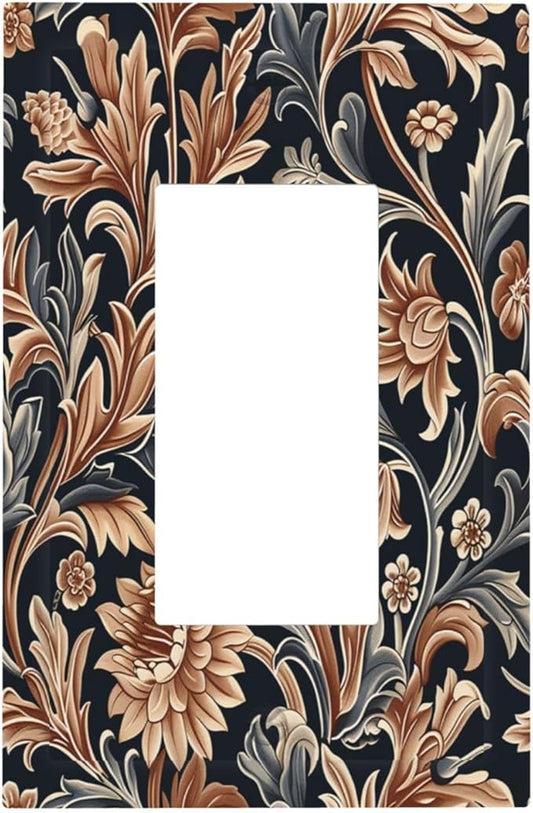 Decorative Outlet Covers Vintage Grey Plant Leaves Brown Flowers 1 Gang Single Rocker Light Switch Cover Plate Wall Plates GFCI Faceplate for Bedroom Home Decor