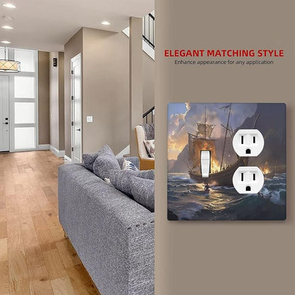 Outlet Covers Medieval Vintage Sailing Adventure Sailings Ocean Waves 1 Toggle 1 Duplex Switch Plate Covers Electrical Light Switch Cover Plate Decorative Wall Plate Socket Cover for Bedroom Cabin