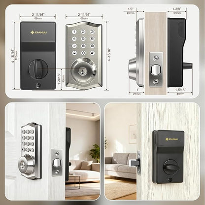 Keyless Entry Door Lock with Keypad, Auto Lock, Voice Prompt, Smart Deadbolt Lock for Front Door with Key, Satin Nickel – Easy Installation, IP55 Waterproof