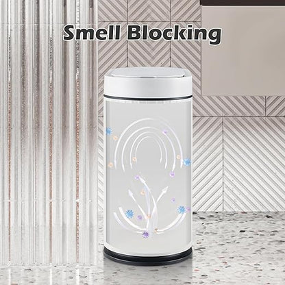 ELPHECO Bathroom Trash Can with Lid 2 Gallon Motion Sensor Garbage Can 7.5 Liter Small Trash can Touchless Bathroom Decor Waterproof Smart Waste Bin with Stripes for Bedroom, Office (White-Black)