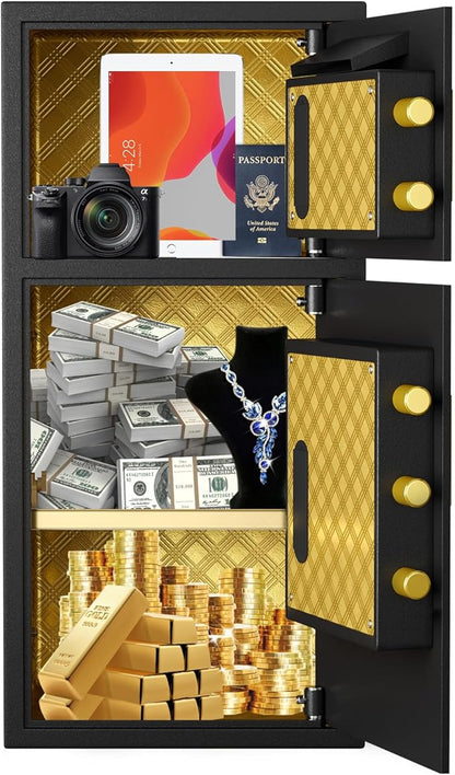 6.0 Cu Ft Large Double-Door Coin-Operated Digital Safe with Fireproof & Waterproof Bag,Hidden Code,Coin Slot,Thickened All-Steel Construction,Extra Storage,Wall/Floor Mountable for Home/Office/Hotel