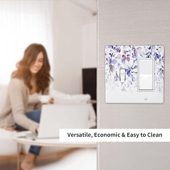 Purple Eucalyptus Watercolor Floral Rustic Leaf Outlet Covers 1 Toggle 1 Rocker Combination Decorative Wall Plate Electrical Switch Plates Light Switch Cover Plate for Farmhouse Home Decor