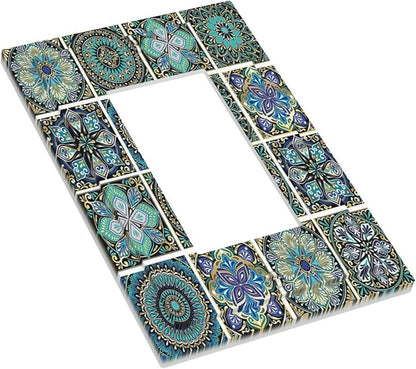 Decorative Outlet Covers Mandala Decorative Rustic Vintage Turquoise Pattern 1 Gang Single Rocker Light Switch Cover Plate Wall Plates GFCI Faceplate for Bedroom Bathroom Decor