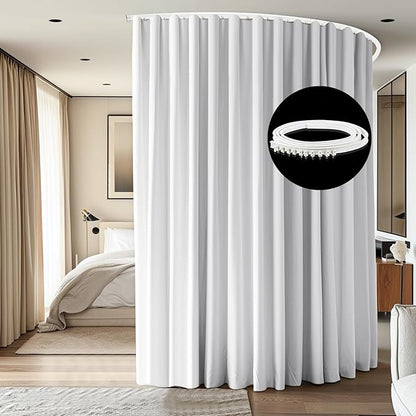Room Divider Ceiling Mounted Curtains Track Sets Extra Wide Blackout Curtain Flexible Tracks for Bedroom Privacy Partition Separator, 1 Panel White Drape and White Rail, W8.3 x H7ft