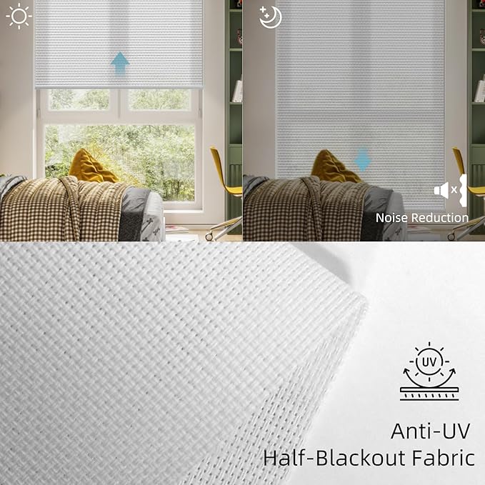 SmartWings Motorized Roller Shades 5% Openness Work with Homekit, Alexa SmartThings Google, Zigbee Motor Smart Blinds for Windows, Cordless Remote Control Window Shades, Rechargeable, Customized, Ice