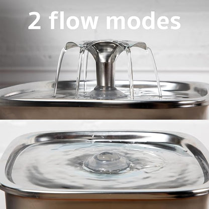Veken Innovation Award Winner Stainless Steel Cat Water Fountain, 95oz/2.8L Automatic Pet Fountain with 6 Replacement Filters & 6 Pre-Filter Sponges & Silicone Mat for Cats, Dogs (Silver)