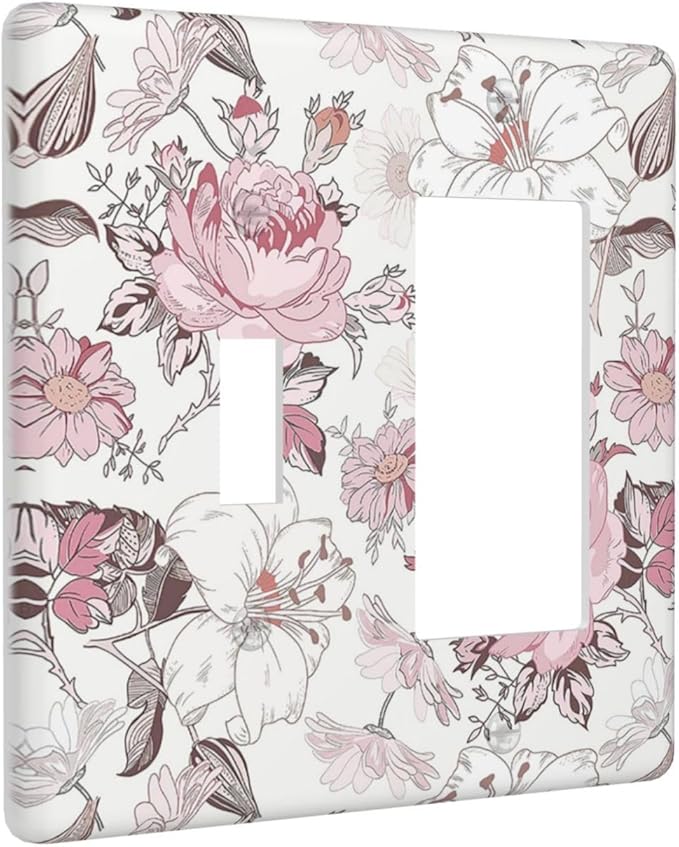 Outlet Covers Modern Watercolor Flower Pink White Wildflower 1 Toggle 1 Rocker Combination Decorative Wall Plate Light Switch Cover Plate Electrical Switch Plates for Bedroom Home Decor