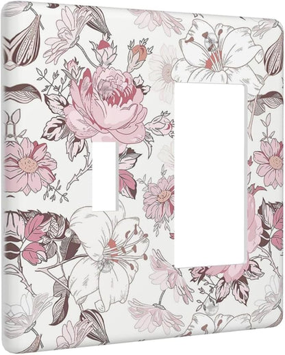 Outlet Covers Modern Watercolor Flower Pink White Wildflower 1 Toggle 1 Rocker Combination Decorative Wall Plate Light Switch Cover Plate Electrical Switch Plates for Bedroom Home Decor